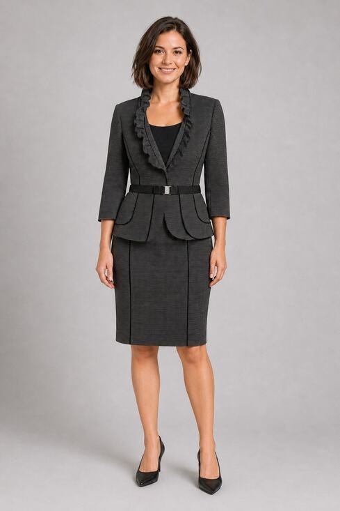 White House Black Market Jackets & Blazers - WHBM Microdot Skirt Suit Women’s 10 Ruffle Belted Blazer Pencil Skirt Flounce